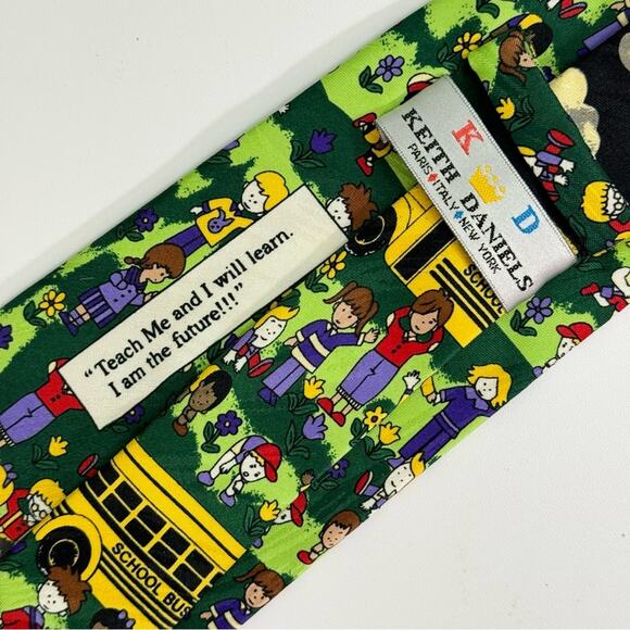 Keith Daniels Teach Me And I Will Learn Tie Teacher Pupil Bus Green Mens OS - Picture 5 of 9